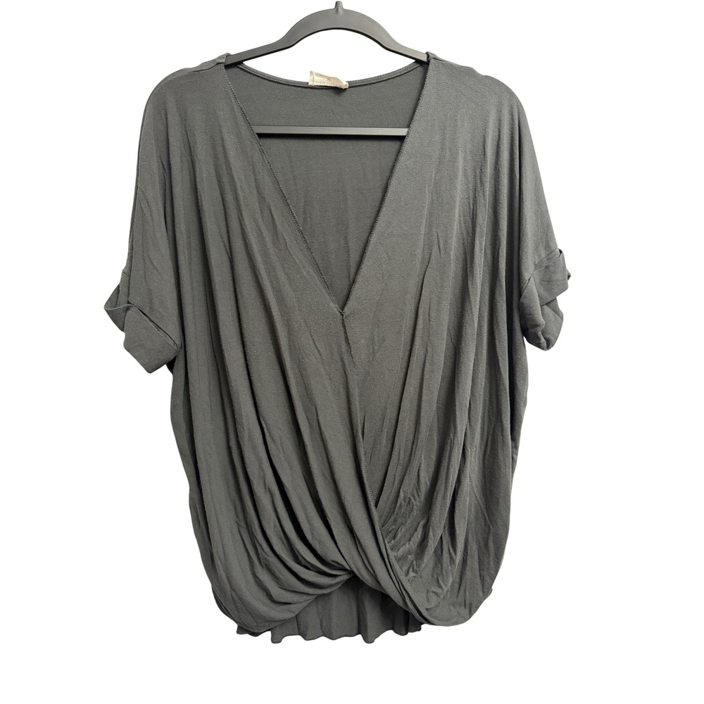 Zenana Womens Deep V-Neck Wrap Front Twist Knot Top Gray RT-2170AB Size M